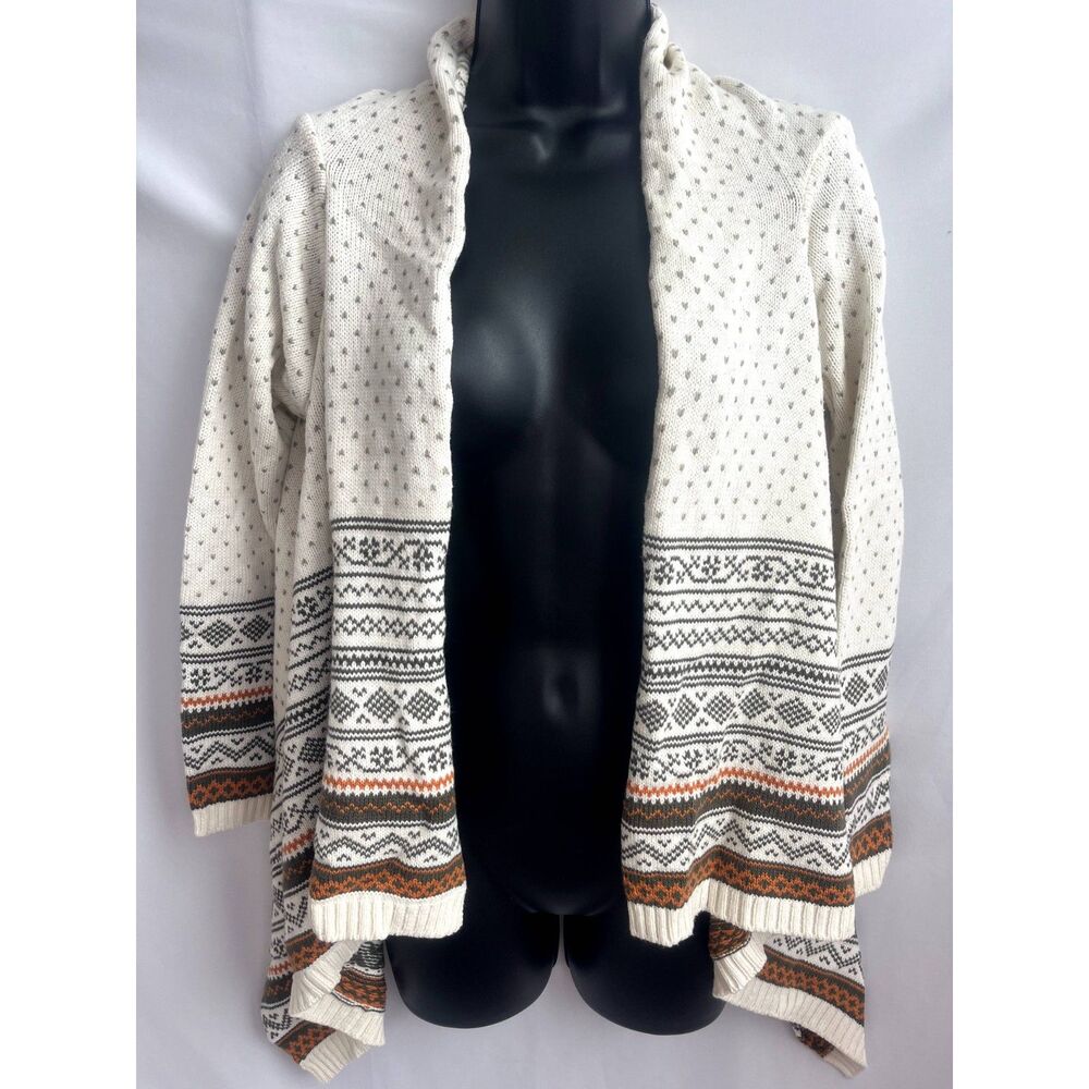 JW Style Open Hi Lo Cardigan Sweater Ethnic Aztec Cream Waterfall Christmas Sz S